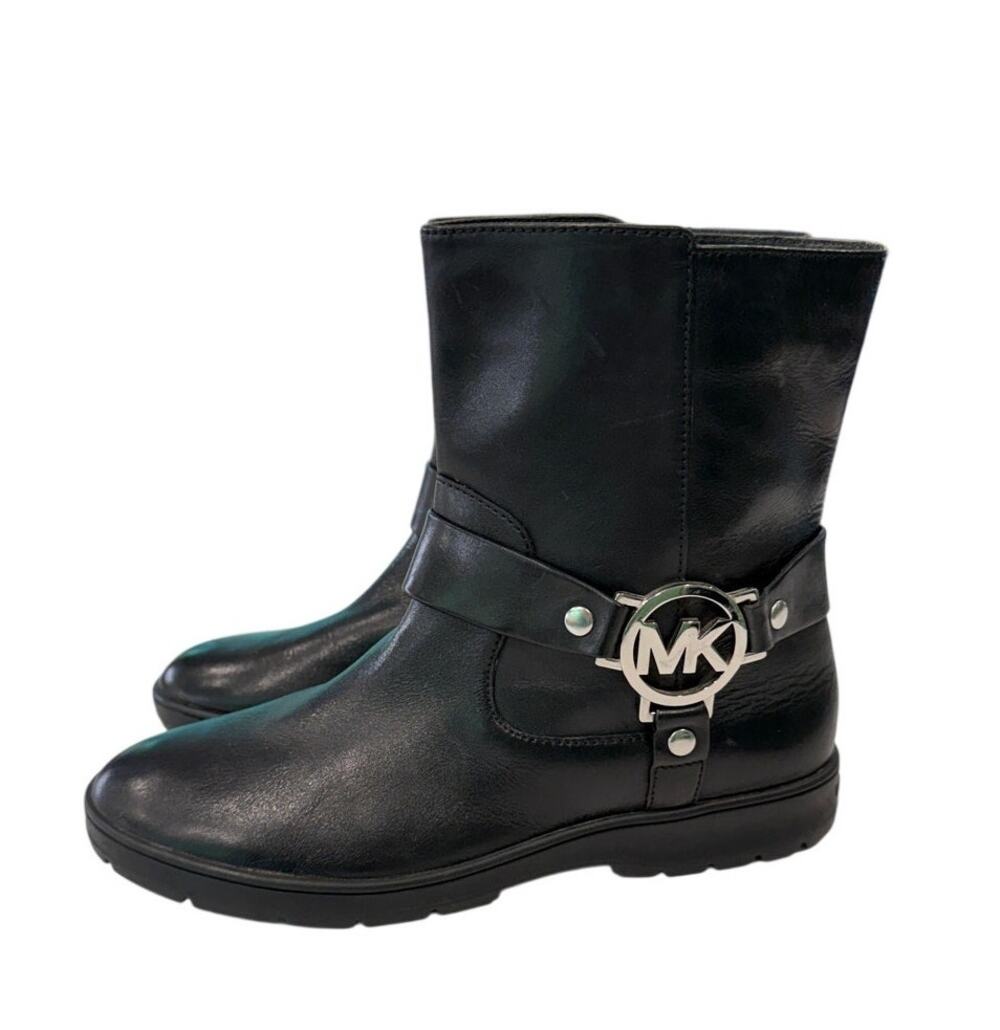Michael Kors Fulton Black Leather Harness Biker Moto Ankle Boots Women's 7.5